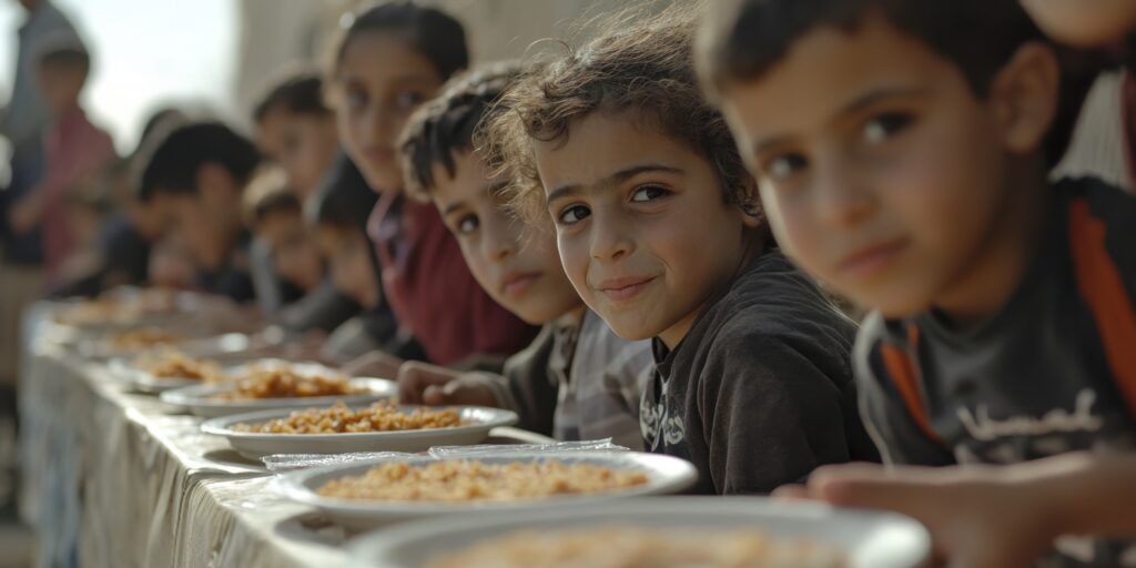 refugee children sharing a meal: a glimpse into their lives and hope for the future